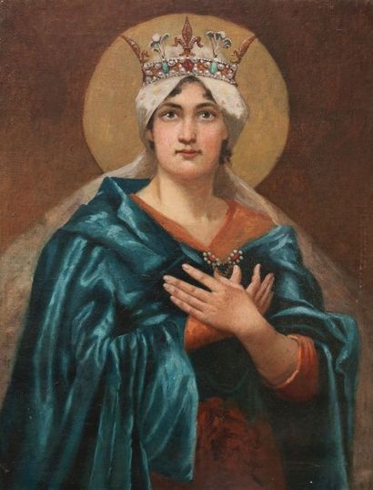 Robert de Rougé (? - 1916) Reine couronnée de lys et d’une auréole. Toile, 86 x 62...