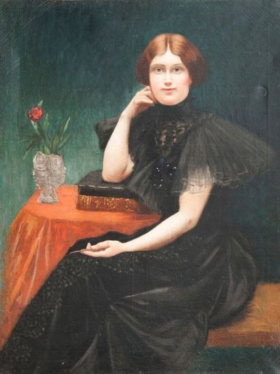 Robert de Rougé (? - 1916) Femme accoudée. Toile, 117 x 89 cm