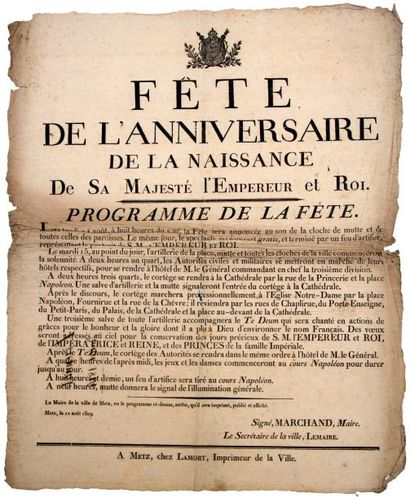 1809 (MOSELLE - Fête du 15 Août, de la SAINT NAPOLÉON) - «Fête de l'Anniversaire...