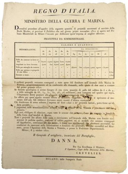1810 «ROYAUME D'ITALIE» (Pays conquis) - Ministère de la Guerre et de la Marine...