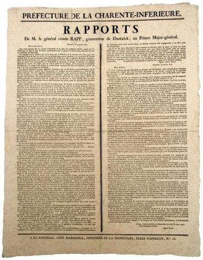 1813 (Blocus de DANTZICK) «RAPPORTS de M. le Général Comte RAPP, Gouverneur de DANTZICK,...
