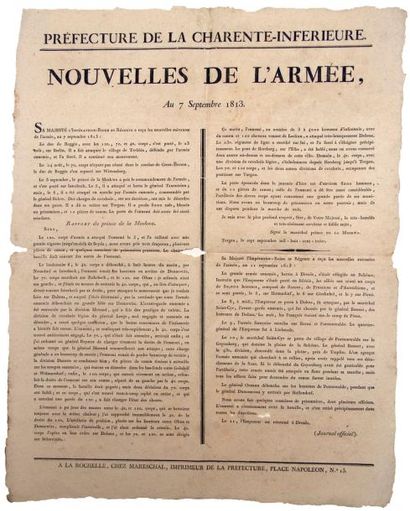 1813 Préfecture de la CHARENTE-INFÉRIEURE - 2 Placards: «NOUVELLES DE L'ARMÉE.»...