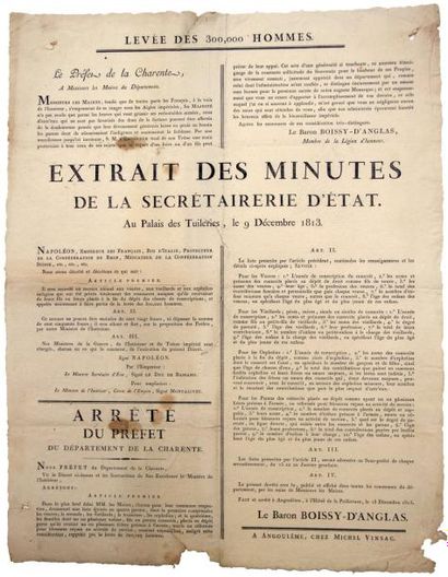 1813 (CHARENTE) - Arrêté du Baron BOISSY-D'ANGLAS, Membre de la Légion d'Honneur,...