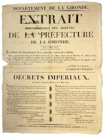 1814 (CAMPAGNE DE FRANCE - Invasion et représailles) - GIRONDE - Le Baron de VALSUZENAL...