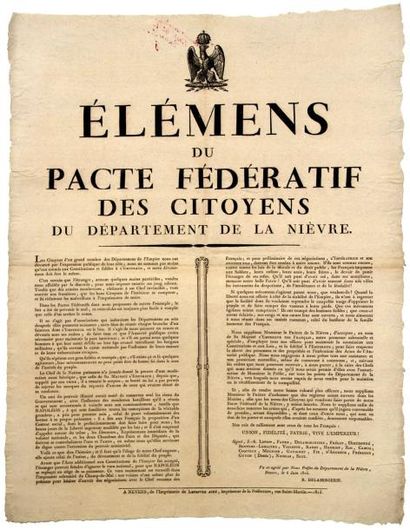 1815 (NIÈVRE - CENT-JOURS) - «ÉLÉMENTS du PACTE FÉDÉRATIF Des Citoyens du Départements...