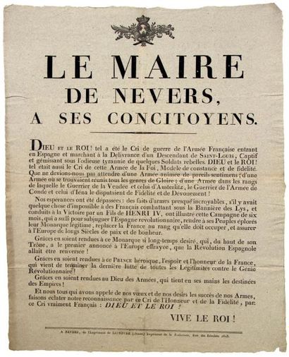 null (NIÈVRE - Expédition d'ESPAGNE de 1823) - «LE MAIRE DE NEVERS, à ses Concitoyens.»...