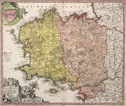 null CARTE de LA BRETAGNE - J. B. HOMANN «Tabula Ducatius Britanniae Gallis Le Gouvernement...