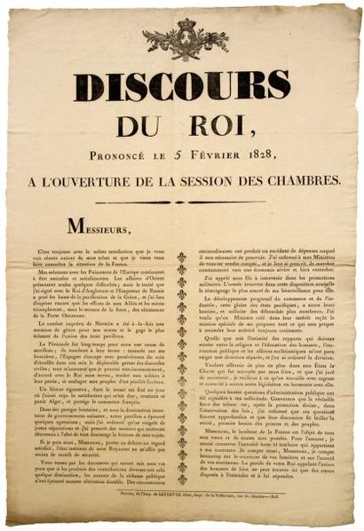 1828 (NIÈVRE - LA PORTE OTTOMANE) - «Discours du ROI (Charles X), prononcé le 5...