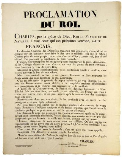 1830 (CHARLES X) - Proclamation du Roi CHARLES Roi de France et de Navarre. Donné...