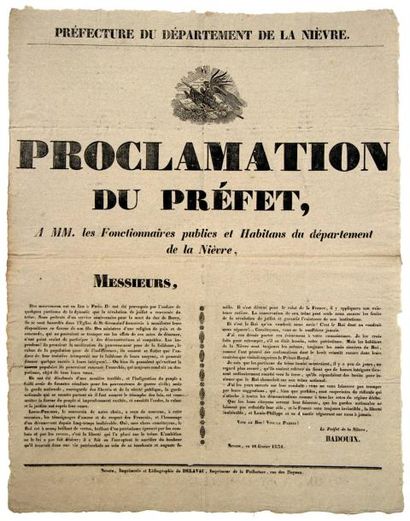 1831 (NIÈVRE - Révolution de Juillet - HENRY V) - Proclamation du Préfet BADOUIX,...
