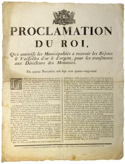 1789 CÔTE D'OR - MONNAIE (L'Argent de la Révolution) - «Proclamation du Roi, qui...