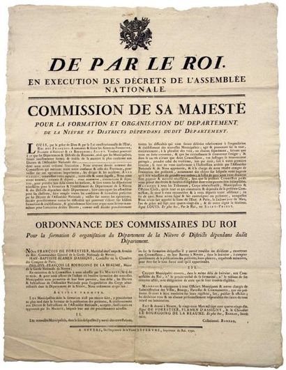 1790 (Création du Département de la NIÈVRE) - «De par le ROI (Louis XVI), en exécution...