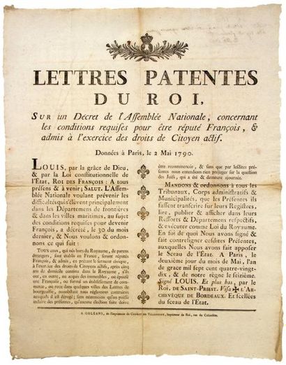 1790 (JUDAÏCA - CONDITIONS pour DEVENIR FRANÇAIS & CITOYEN ACTIF - LOIRET) - «Lettres...