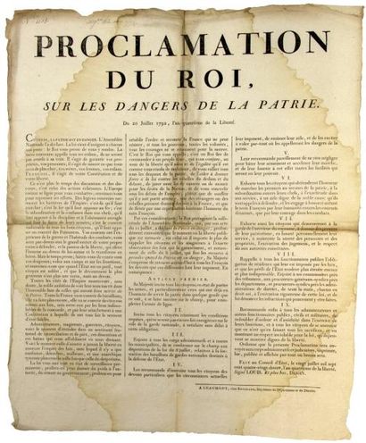 1792 HAUTE-MARNE - (LA PATRIE EST EN DANGER) - «Proclamation du ROI (Louis XVI),...