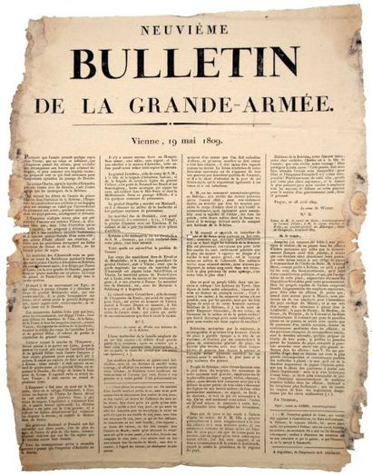null «9e BULLETIN de la GRANDE-ARMÉE». VIENNE 19 mai 1809 - Impr. à Angoulême, chez...