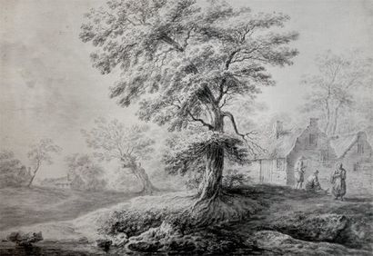 Attribué à Christian Wilhelm Ernst DIETRICH (1712 - 1774) Paysan près d'une chaumière...