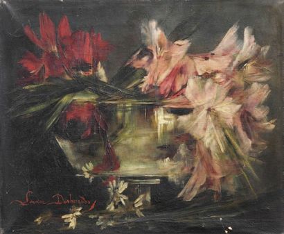 Louise Alexandra DESBORDES-JONAS (Né en 1855) Coupe de fleurs Toile. Signé en bas...