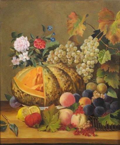 Alcide BOICHARD (1817-?) Nature morte aux fruits, 1860 Toile. Signé et daté en bas...