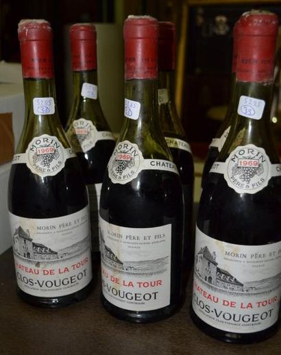 null 6 Bouteilles Clos Vougeot Château de la Tour 1969 Morin Père & Fils, niveaux:...