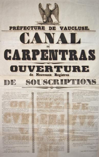 VAUCLUSE "CANAL de CARPENTRAS" - Ouverture de nouveaux registres de souscriptions.»...