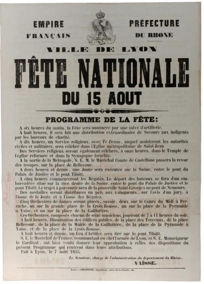 null ST NAPOLÉON A LYON 1855 (PROTESTANTISME & JUDAISME) - Programme de la FÊTE NATIONALE...