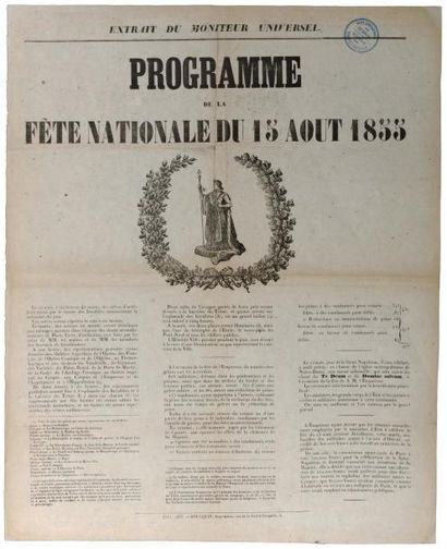 (PARIS) ST NAPOLÉON 1855- Programme de la FÊTE NATIONALE du 15 Août 1855 à PARIS...