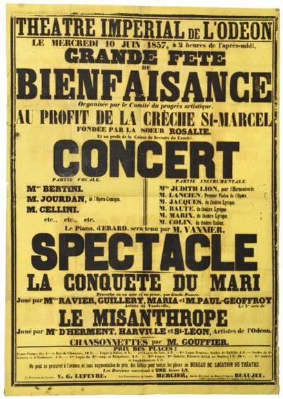 (PARIS) «THÉATRE IMPÉRIAL DE L'ODÉON, le 10 Juin 1857, GRANDE FÊTE DE BIENFAISANCE...
