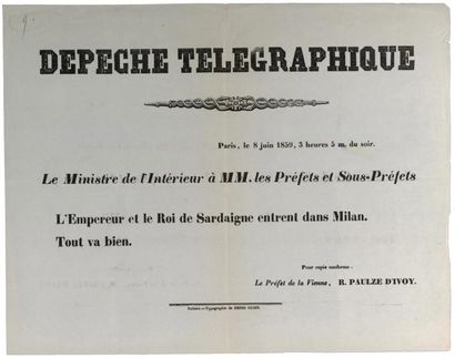 null (CAMPAGNE D'ITALIE) - DÉPÊCHE TÉLÉGRAPHIQUE - Le Ministre de l'Intérieur à MM....