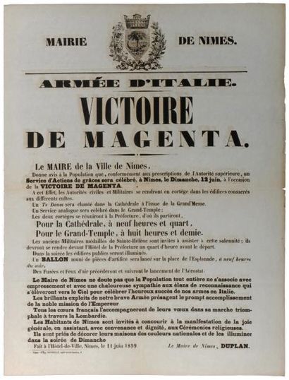 null "VICTOIRE DE MAGENTA" - GARD - Avis du Maire de NÎMES M. DUPLAN à la population...