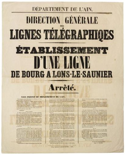 null Département de l'AIN - «Établissement d'une LIGNE TÉLÉGRAPHIQUE de BOURG (Ain)...