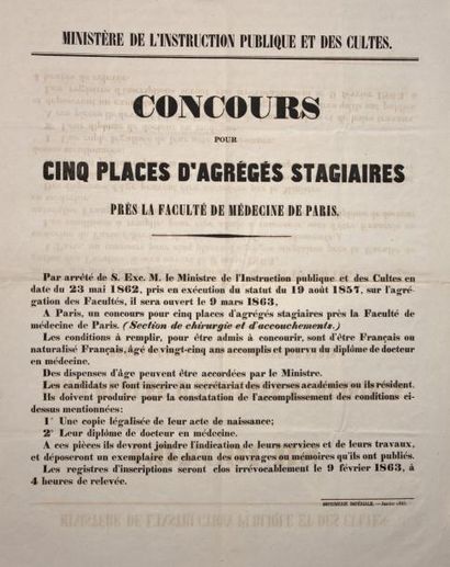null (FACULTÉ DE MÉDECINE DE PARIS) - «Concours pour 5 places d'Agrégés stagiaires...