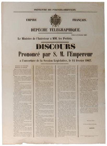 1867 PYRÉNÉES-ORIENTALES - DISCOURS Prononcé par S. M. L'EMPEREUR à l'ouverture de...