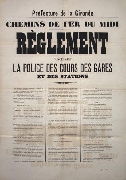 1867 (GIRONDE) - «CHEMINS DE FER DU MIDI» - Règlement concernant la police des cours...