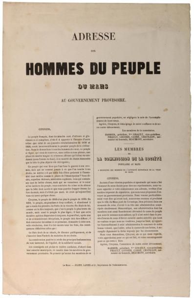 SARTHE LE MANS - RÉVOLUTION DE 1848 - Adresse des Hommes du Peuple du MANS (BARRIER...