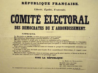 PARIS «Comité Électoral des DÉMOCRATES du Xème Arrondissement» - «Citoyens, La Révolution...