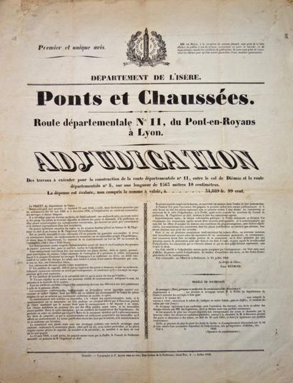 null ISÈRE - GRENOBLE 25 Juillet 1848 - PONTS-ET-CHAUSSÉES - «Route départementale...