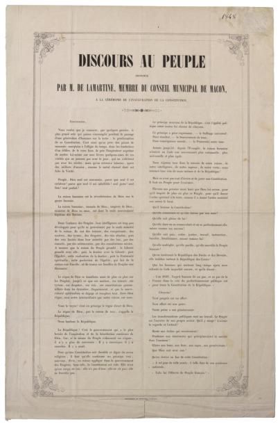 null LAMARTINE à MACON (SAÔNE & LOIRE) - 1848 - «DISCOURS AU PEUPLE prononcé par...