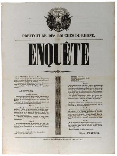 1849 BOUCHES-DU-RHÔNE - MARSEILLE, le 23 février 1849 - ENQUêTE du Préfet PEAUGER...