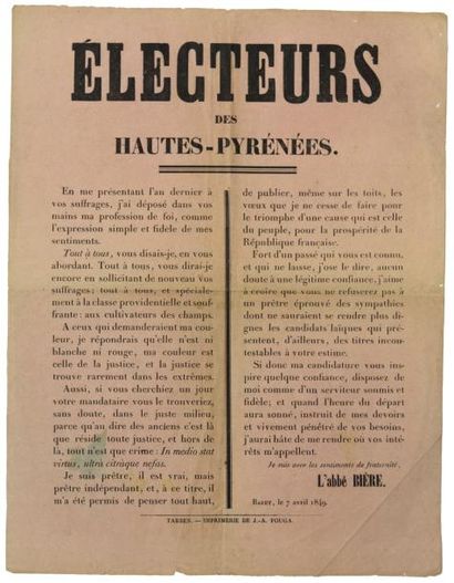 -1849 HAUTES-PYRENÉES - Adresse de l'Abbé BIèRE, aux Électeurs des Hautes-Pyrénées,...