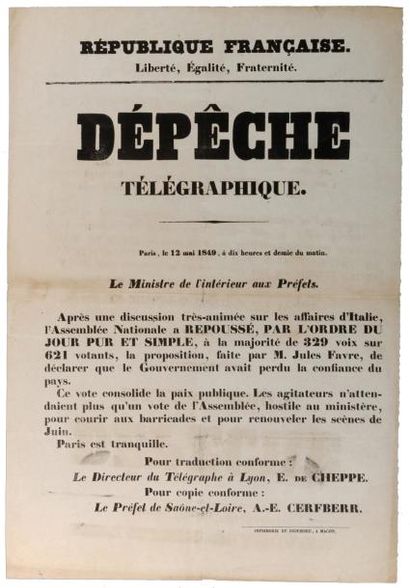 SAÔNE & LOIRE (CRISE DE CONFIANCE & PROTESTATION CONTRE LA CAMPAGNE DE ROME) - DÉPÊCHES...