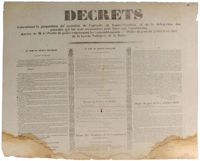 null DÉPARTEMENT DE LA SEINE - COUP D'ÉTAT du 2 DÉCEMBRE 1851 - DéCRET Concernant...