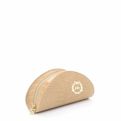 Harold SHERMAN Harold SCHERMAN. TROUSSE "Bella" zippée en crocodile beige (env 20...