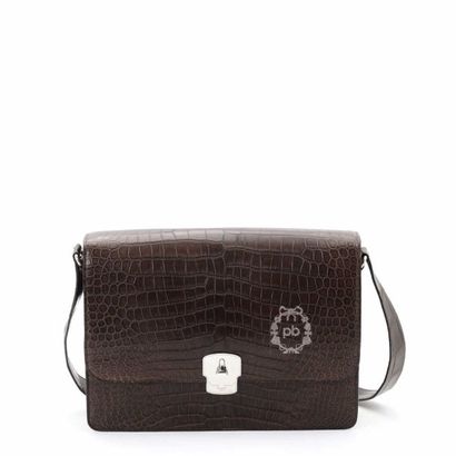 Harold SHERMAN Harold SCHERMAN. SAC "Igmar" pour Homme en crocodile chocolat, fermoir...