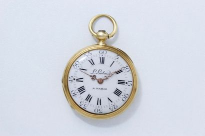 null Petite montre de poche en or, cadran émaillé blanc signé ''L. Liotard à Paris''...