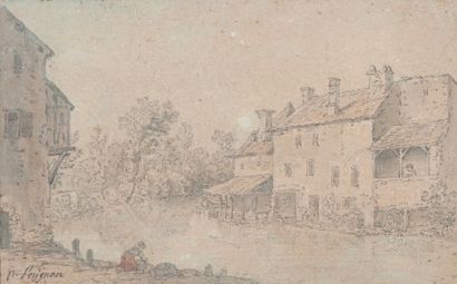 null Pierre PERIGNON (Actif à Nancy vers

1785)

 - La lavandière du village - Plume...