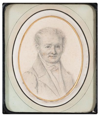 null Ecole FRANCAISE du XIXe siècle - Portrait d'homme - Crayon, dessin en médaillon....