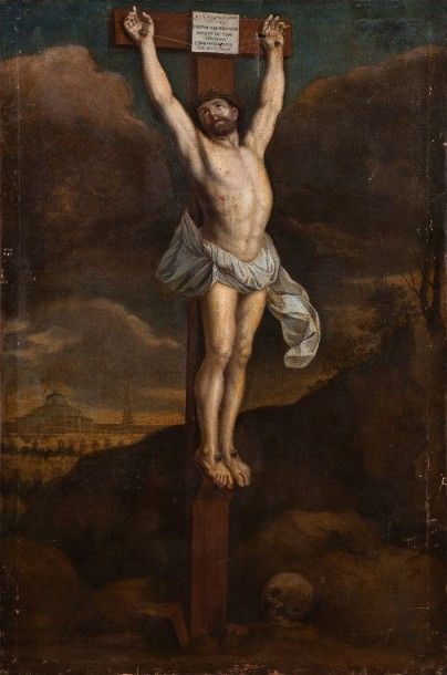 null Christ, huile sur toile, XVIIIe siècle. 97 x 62 cm (accident) AB - AB