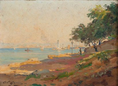  Adolphe-Louis GAUSSEN (1871-1954) - Vue présumée du port de La Ciotat - Huile sur...