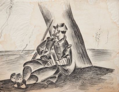 Démétrios Emmanuel Galanis (1882-1966) Soldat au bandage assis à l’ombre d’un arbre,...