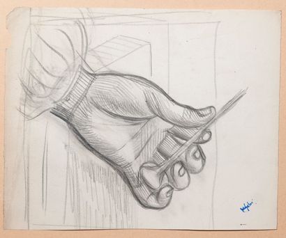 Démétrios Emmanuel Galanis (1882-1966) Esquisse de main reposant sur une table tenant...